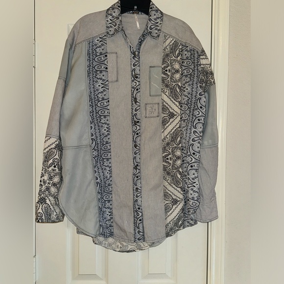 Free People Multi Pattern Distressed Button Down - Picture 1 of 4